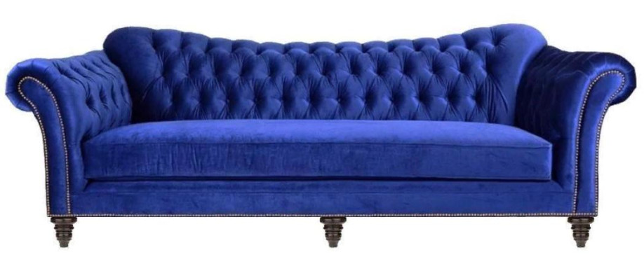 Sofá de diseño moderno para el salón Chesterfield azul, muebles de diseñador en tela.