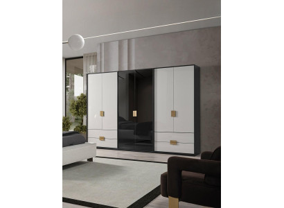 Armario de dormitorio blanco y negro moderno de 6 puertas