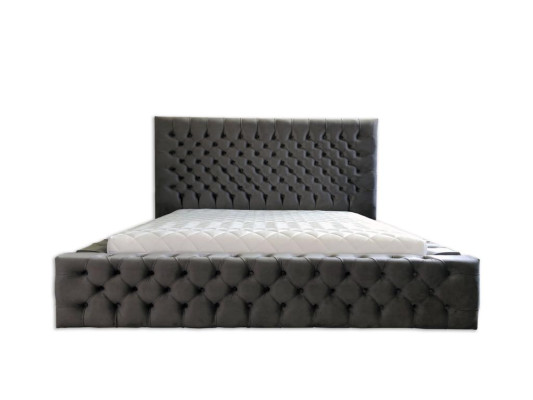 Chesterfield gris diseño de dormitorio doble de madera elegante tapizado en tela