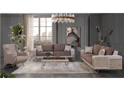 Sofá en tonos marrón-beige 3+3+1 plazas mesa de centro de diseñador mesa auxiliar