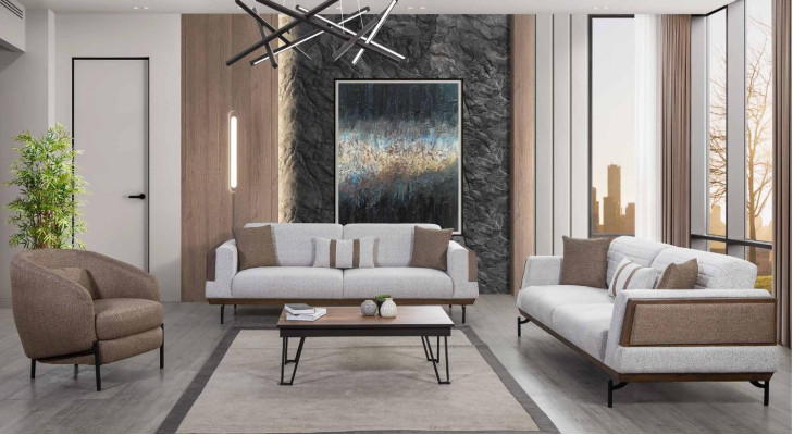 Conjunto de sofás de color gris marrón 3+3+1 plazas + mesa de centro de lujo