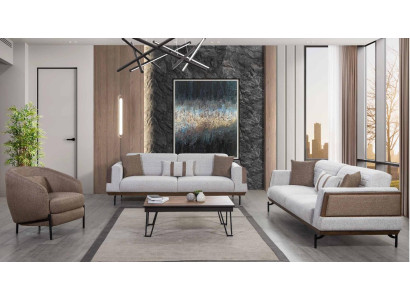 Conjunto de sofás de color gris marrón 3+3+1 plazas + mesa de centro de lujo