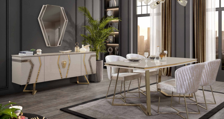 Conjunto de comedor blanco de diseñador, juego de comedor, mesa de comedor 4 sillas, 7 piezas.