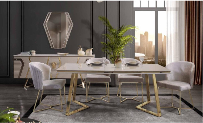 Conjunto de comedor blanco de diseñador, juego de comedor, mesa de comedor 4 sillas, 7 piezas.