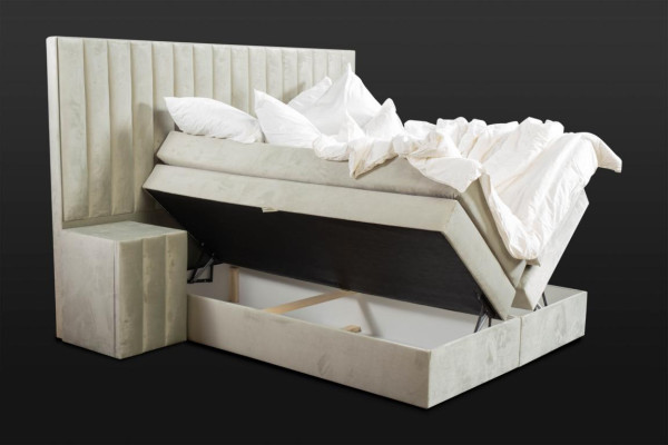 Cama doble moderna Taupes 2x Mesitas de noche Dormitorio Cama boxspring