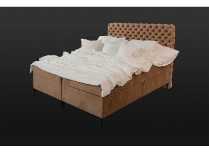 Cama doble de lujo Chesterfield de color marrón cama box spring habitación principal.
