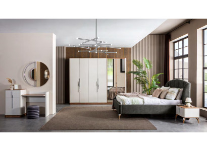 Set de dormitorio moderno cama 2 mesitas de noche tocador con espejo armario nuevo