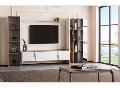 Pared de sala de estar con soporte para TV, estantería de diseño de lujo, conjunto de 4 piezas, muebles modernos nuevos.