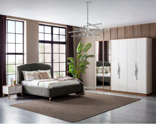 Cama gris Cama doble moderna Marco de cama de lujo de diseño de madera nuevo