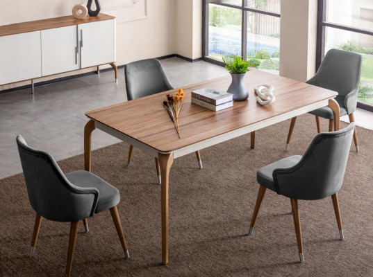 Mesa de comedor de lujo, mesa de comedor, esquina de comedor, mesa de comedor moderna de madera marrón.