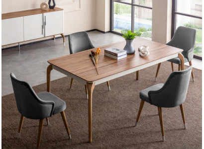 Mesa de comedor de lujo, mesa de comedor, esquina de comedor, mesa de comedor moderna de madera marrón.