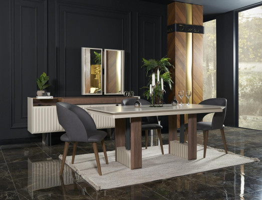 Mesa de comedor de lujo en color beige moderno, mesa de cocina rectangular, mesa de comedor rectangular nueva.