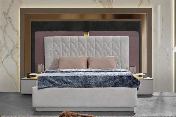 Conjunto de dormitorio completo cama doble cama blanca de lujo de madera 7 piezas