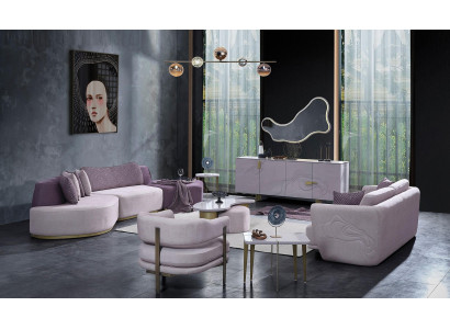 Conjunto de sofá grande en rosa de tela moderna, 7 piezas
