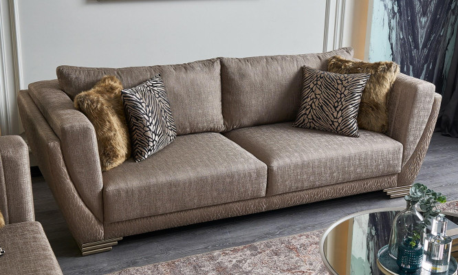 Sofá de tela, juego de sofá de tres plazas, sofá tapizado marrón, conjunto moderno de 3 piezas.