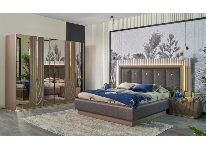 Muebles de dormitorio completos Cama doble Cama Marrón Set de 4 piezas Mesillas de noche
