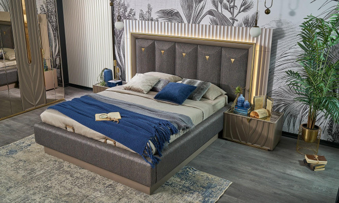 Muebles de dormitorio completos Cama doble Cama Marrón Set de 4 piezas Mesillas de noche