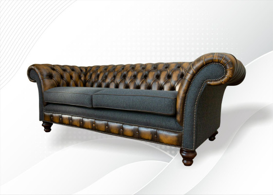 Sofá de cuero amarillo Chesterfield diseñador moderno de lujo para sala de estar de 3 plazas.
