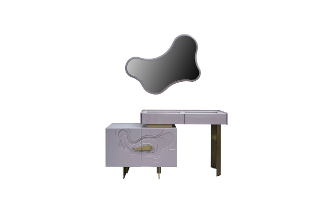Mesas de maquillaje, conjunto de consola de cómoda con espejo en madera rosa para dormitorio.