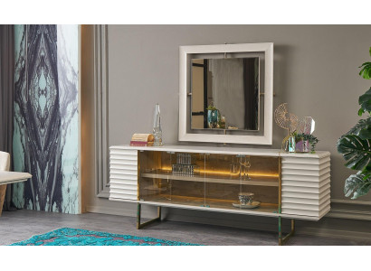 Aparador con espejo juego de salón aparador madera beige buffet