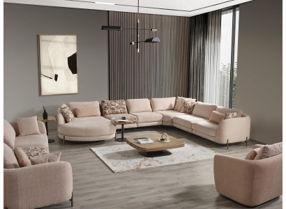 Conjunto de sala de estar de 6 piezas con sofá esquinero en forma de U, mesa de centro de madera, mobiliario de lujo.