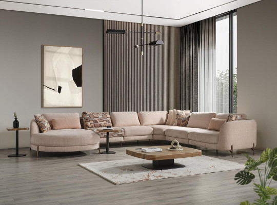 Conjunto de sala de estar de 6 piezas con sofá esquinero en forma de U, mesa de centro de madera, mobiliario de lujo.