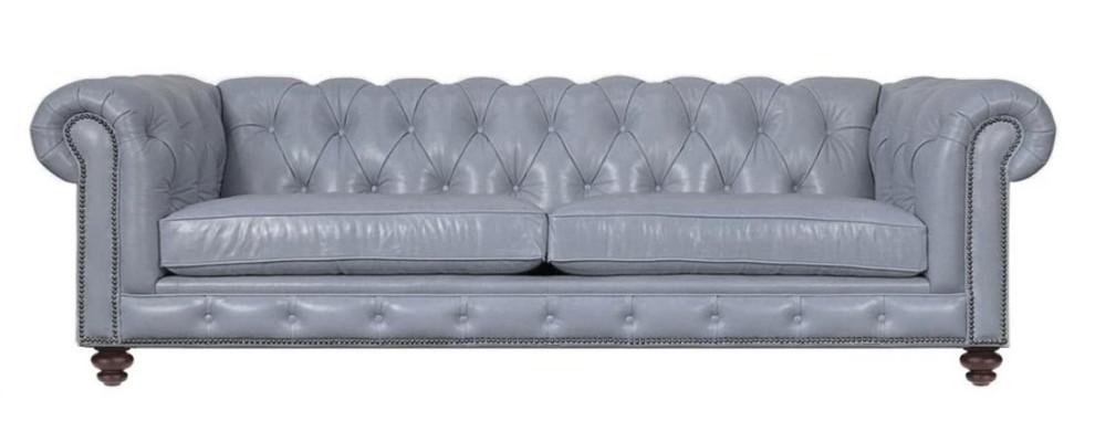 Sala de estar - Sofá Chesterfield Verde de Cuero Premium Grande de Diseñador Mueble Nuevo de 4 plazas