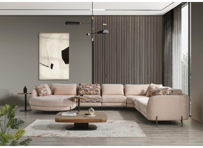 Conjunto de sala de estar Sofá esquinero en forma de U Muebles 2x Mesas auxiliares de madera Moderna Mesa de café
