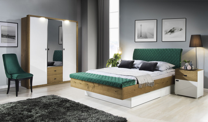 Dormitorio Juego Cama 2 Mesitas de Noche Marco de Cama Clásico Diseño Muebles 3 piezas