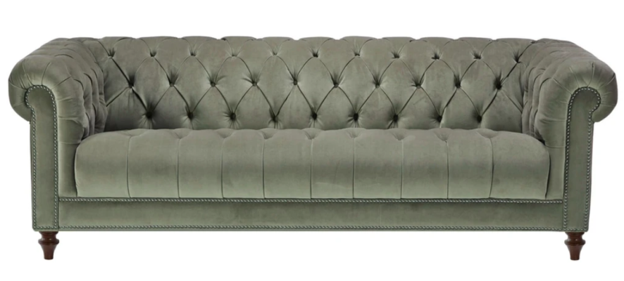Verde salvia sofá tapizado de diseño de tres plazas en tela para la sala de estar Sofás Chesterfield