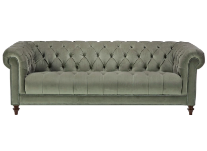 Verde salvia sofá tapizado de diseño de tres plazas en tela para la sala de estar Sofás Chesterfield