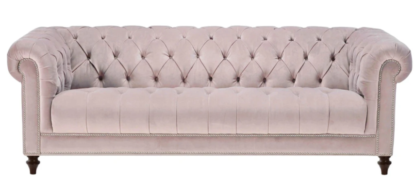 Chesterfield Rosa Viejo Nuevo Sofá de Tres Plazas de Tela en Color Rosa Diseño de Sofá con Tapizado.