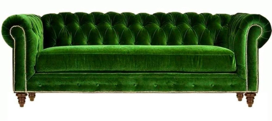 Sofá Chesterfield de tres plazas de diseño moderno verde de terciopelo mueble sofá