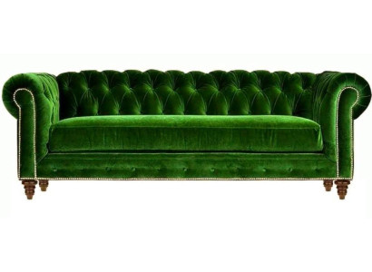 Sofá Chesterfield de tres plazas de diseño moderno verde de terciopelo mueble sofá