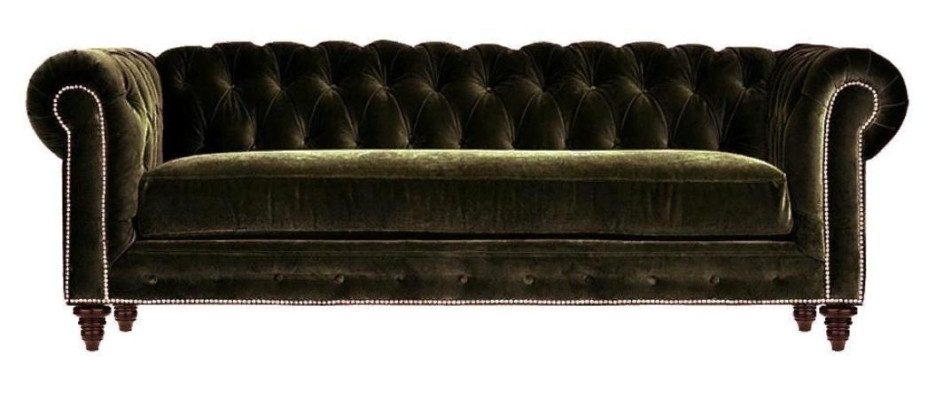 Sofá Chesterfield de tres plazas de diseño moderno verde de terciopelo mueble sofá