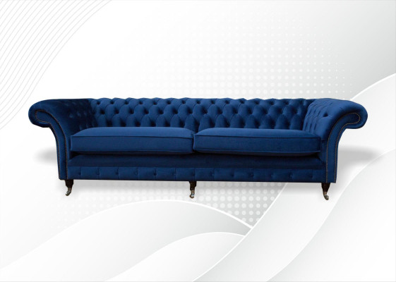 Sofá grande Chesterfield xxl azul 265cm, Sofás tapizados de 4 plazas