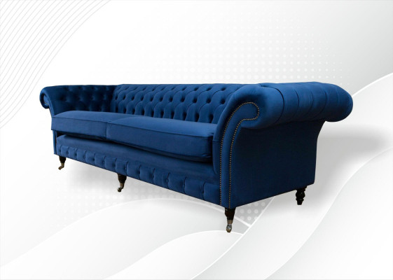 Sofá grande Chesterfield xxl azul 265cm, Sofás tapizados de 4 plazas