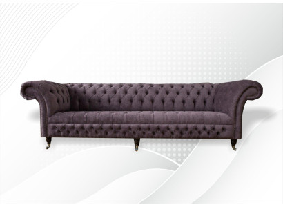 Sofá XXL Grande Chesterfield 265cm Tapizado Sofá de 4 Plazas de Cuero