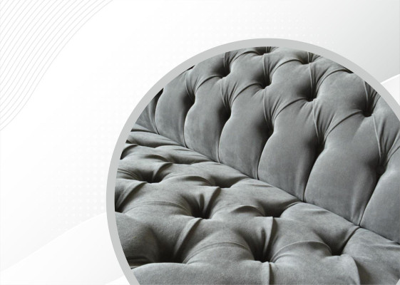 Sofá grande gris Chesterfield 265 cm, sofás tapizados de 4 plazas de cuero.