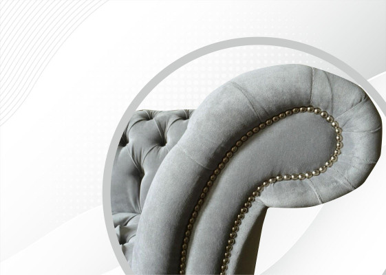 Sofá grande gris Chesterfield 265 cm, sofás tapizados de 4 plazas de cuero.