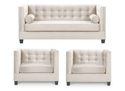 Conjunto de sillones Chesterfield Grupo Sillón Tela beige Muebles Sofá Nuevo