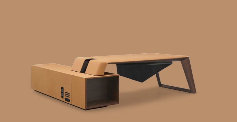 Conjunto completo de oficina para la sala de trabajo del diseñador: silla, escritorio esquinero.