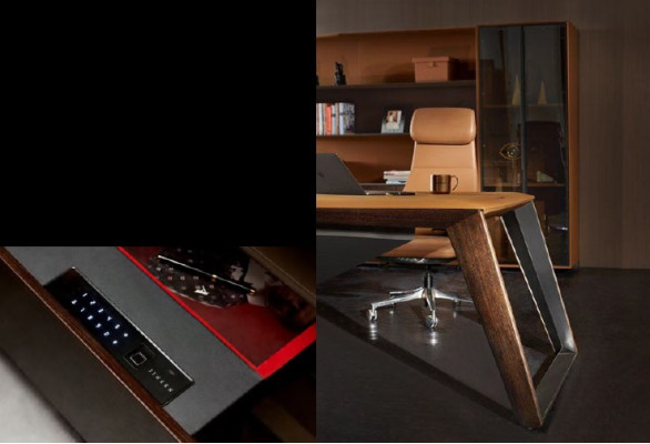 Conjunto completo de oficina para la sala de trabajo del diseñador: silla, escritorio esquinero.
