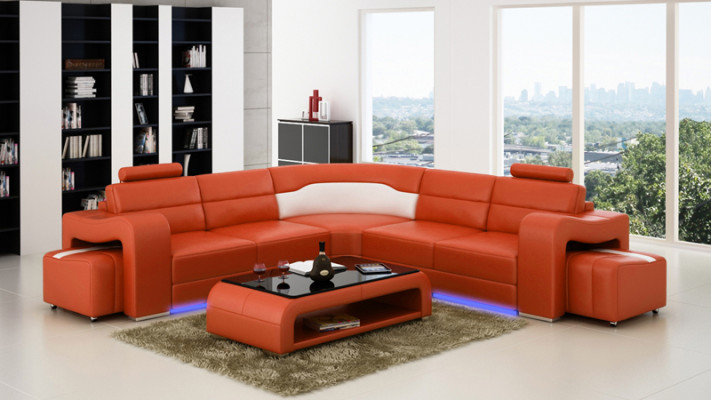 Sofá de cuero con USB, sofá de esquina de diseño de sala de estar moderno F3008B.