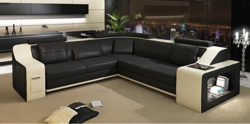 Sofá de esquina de cuero y textil con sofá USB, tapicería, conjunto de sala de estar en L, asiento nuevo.