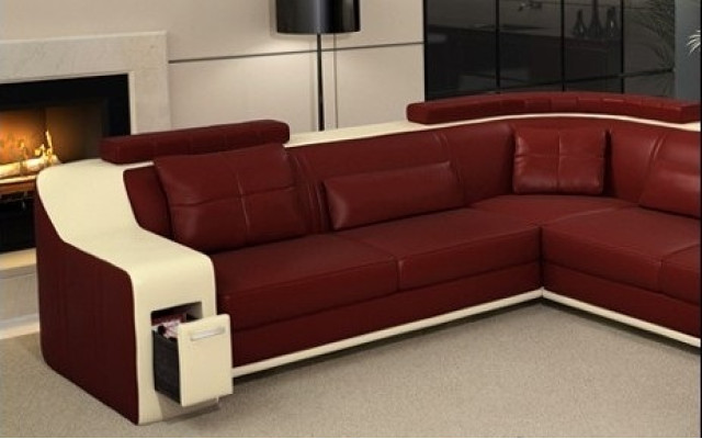 Ecksofa de cuero y textil con puerto USB, juego de muebles tapizados para sala de estar en forma de L.