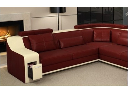 Ecksofa de cuero y textil con puerto USB, juego de muebles tapizados para sala de estar en forma de L.
