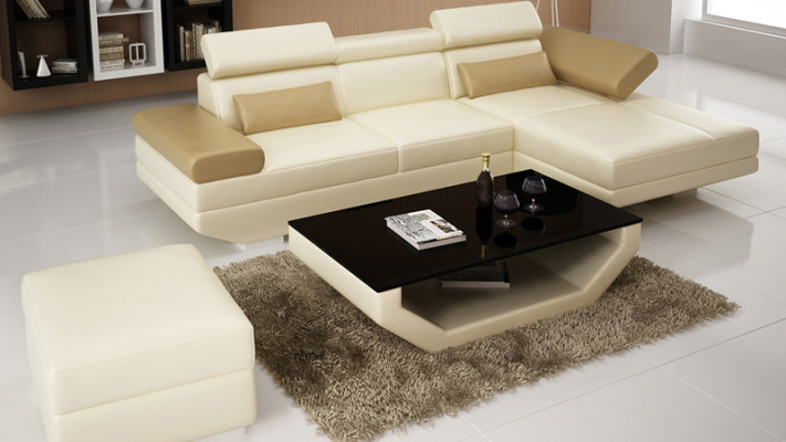 Sofá de cuero en forma de L + USB. Sofá de esquina con estilo moderno y diseño K5009D.