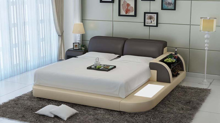 Diseño cama XXL camas de cuero de hotel tapizado 180x200 estante multifunción USB
