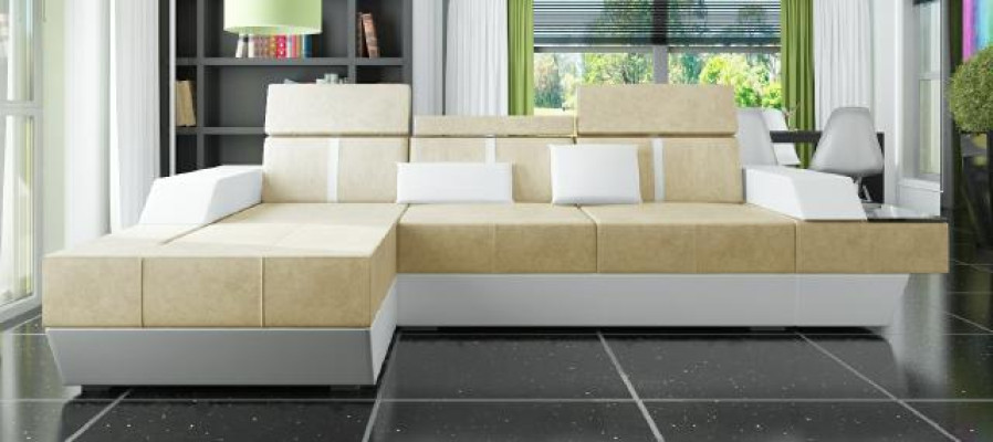 Sofá de tela Sofá de esquina Sofá de tela Sofá + USB Textil Tela Paisaje de vida Salón Acolchado Nuevo